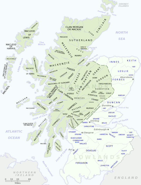 Map of Scottish highland clans and lowland families