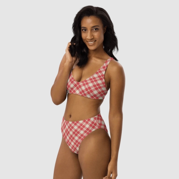 Coral pink plaid bikini