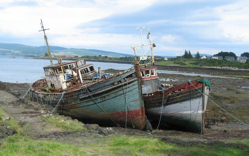 Boats at the old pier, Salen by John Allan