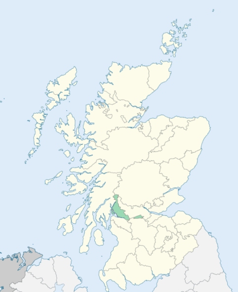 Map of Scotland with Dunbartonshire highlighted