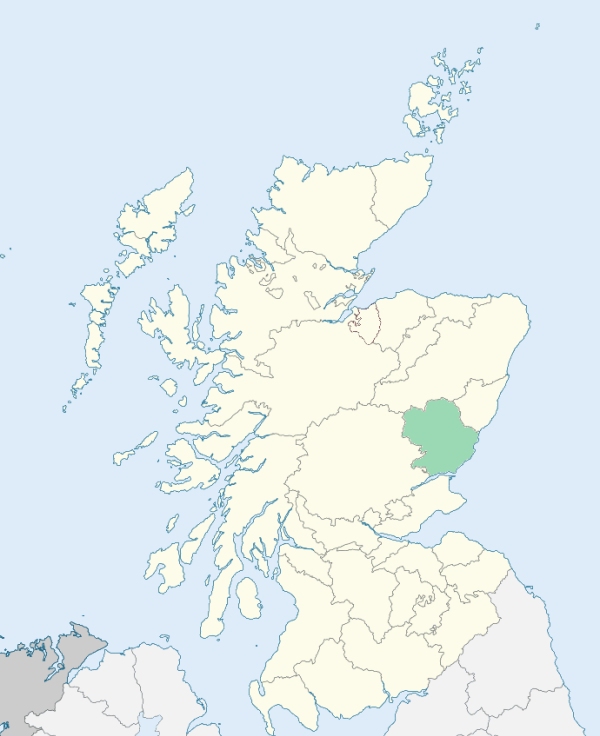 Map of Scotland with Forfarshire highlighted