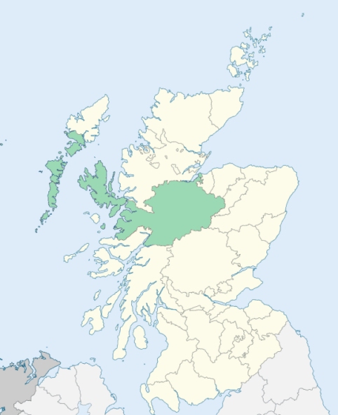 Map of Scotland with Inverness-shire highlighted