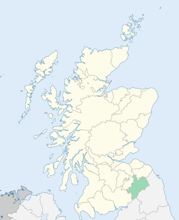 Map of Scotland with Roxburghshire highlighted