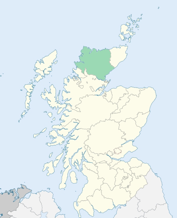 Map of Scotland with Sutherlandshire highlighted