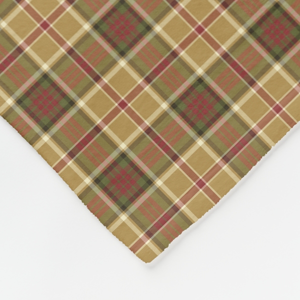 Gold and moss green plaid fleece blanket