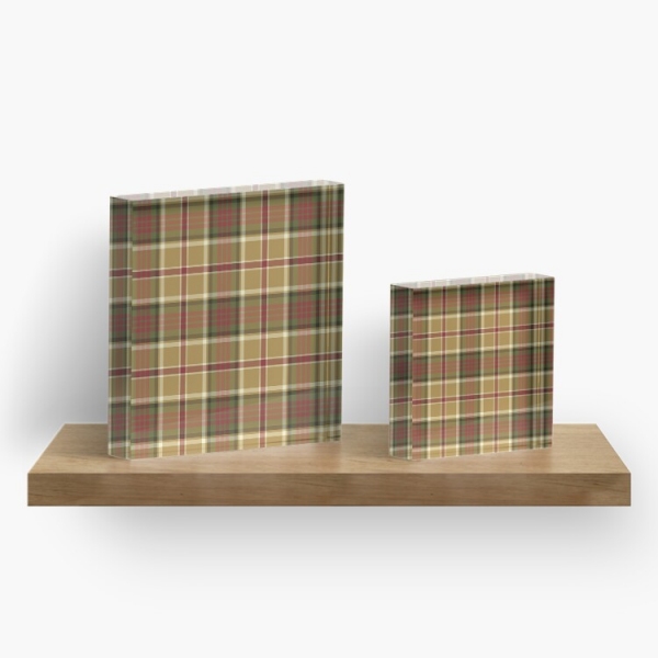 Gold and moss green plaid acrylic block
