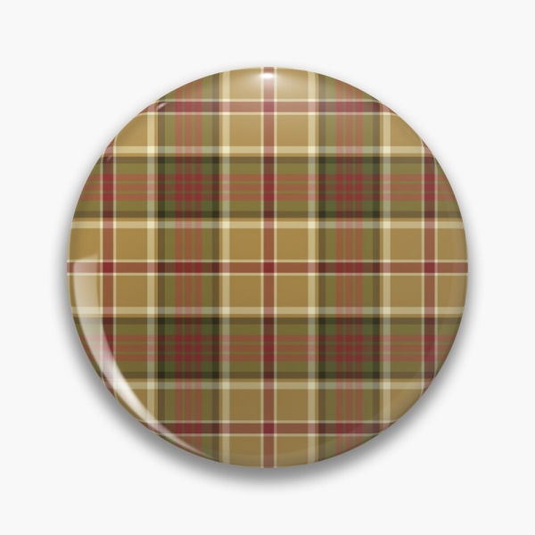 Gold and moss green plaid pinback button