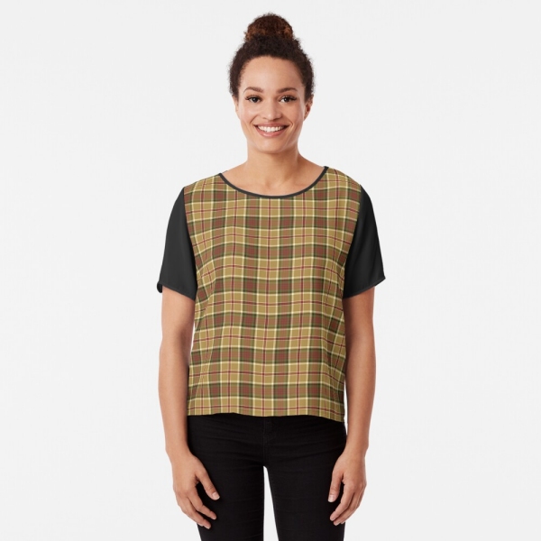 Gold and moss green plaid chiffon top