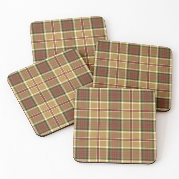 Gold and moss green plaid beverage coasters