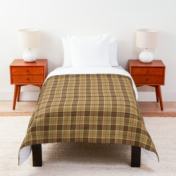 Gold and moss green plaid comforter