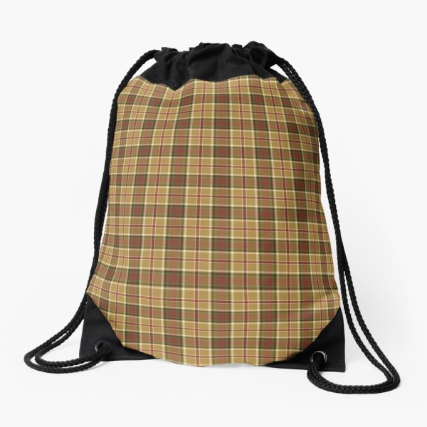 Gold and moss green plaid drawstring bag