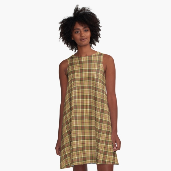 Gold and moss green plaid a-line dress