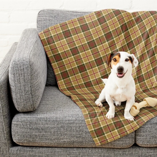 Gold and moss green plaid pet blanket