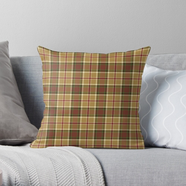 Gold and moss green plaid throw pillow