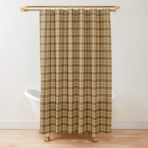 Gold and moss green plaid shower curtain