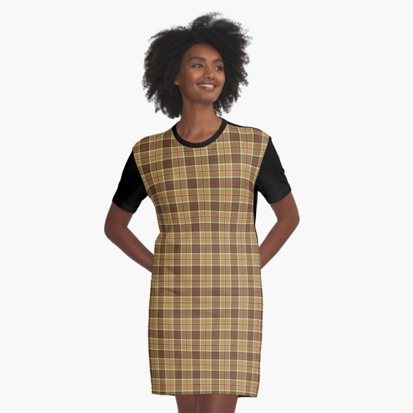 Gold and moss green plaid tee shirt dress