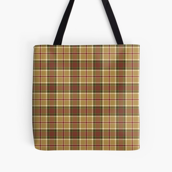 Gold and moss green plaid tote bag