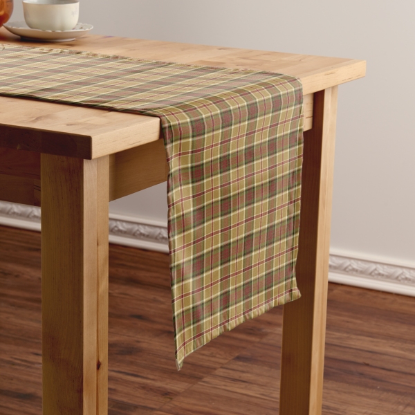 Gold and moss green plaid table runner