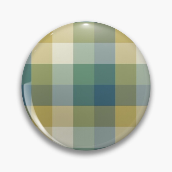 Green, blue, and yellow checkered plaid pinback button