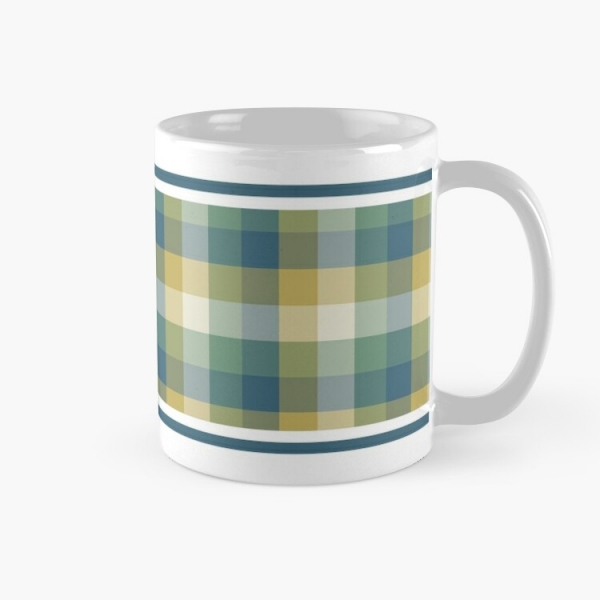 Green, blue, and yellow checkered plaid classic mug