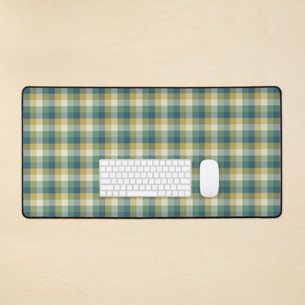 Green, blue, and yellow checkered plaid desk mat