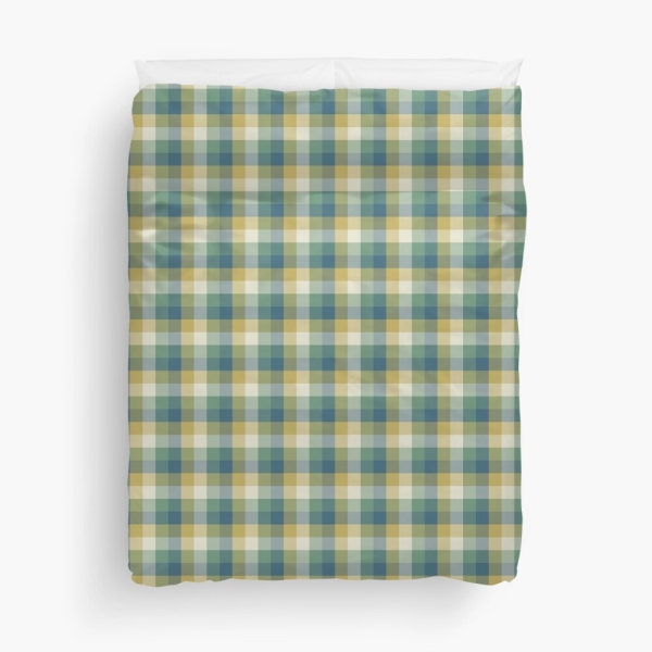 Green, blue, and yellow checkered plaid duvet cover