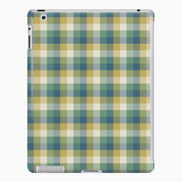 Green, blue, and yellow checkered plaid iPad case