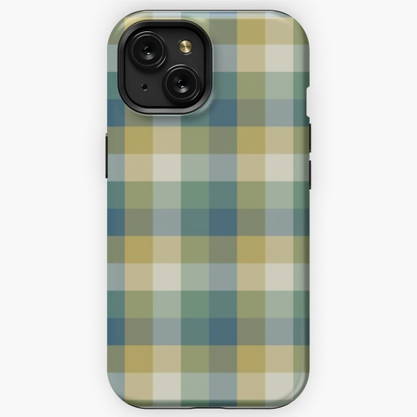 Green, blue, and yellow checkered plaid iPhone case