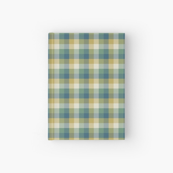 Green, blue, and yellow checkered plaid hardcover journal