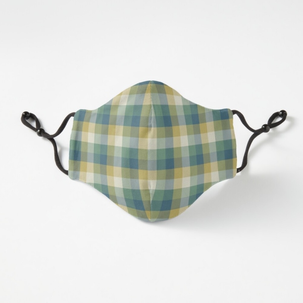 Green, blue, and yellow checkered plaid fitted face mask