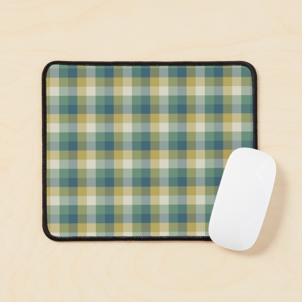 Green, blue, and yellow checkered plaid mouse pad
