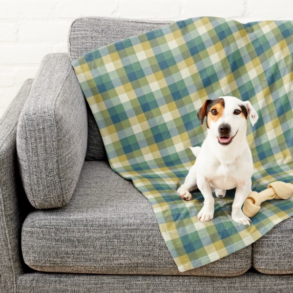 Green and Blue Checkered Plaid Pet Blanket