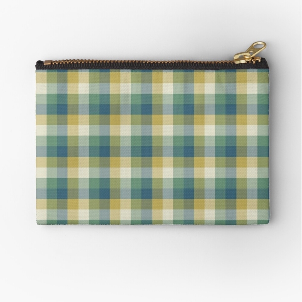 Green, blue, and yellow checkered plaid accessory bag