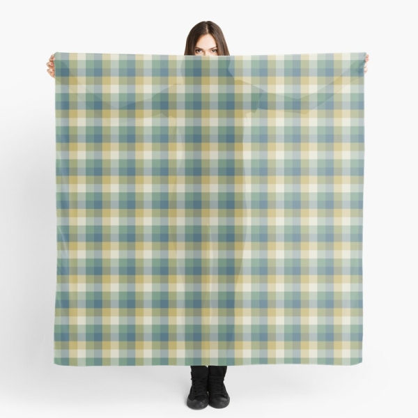 Green, blue, and yellow checkered plaid scarf