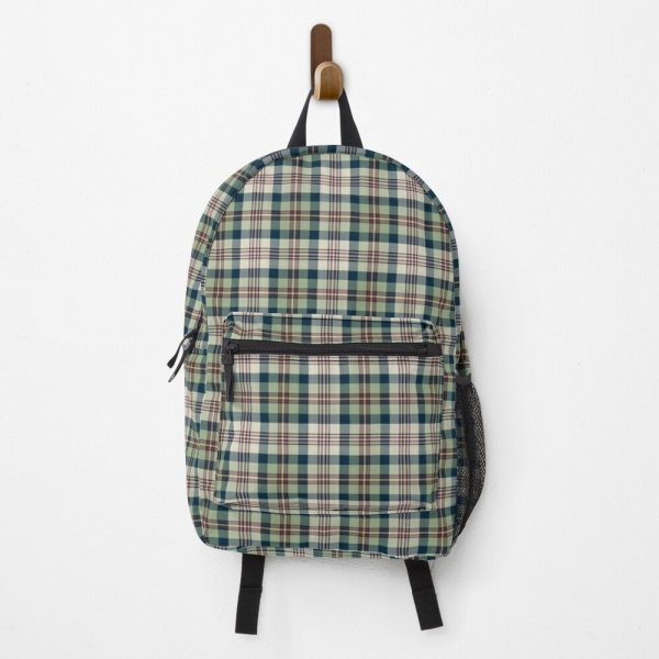 Light green and navy blue plaid backpack