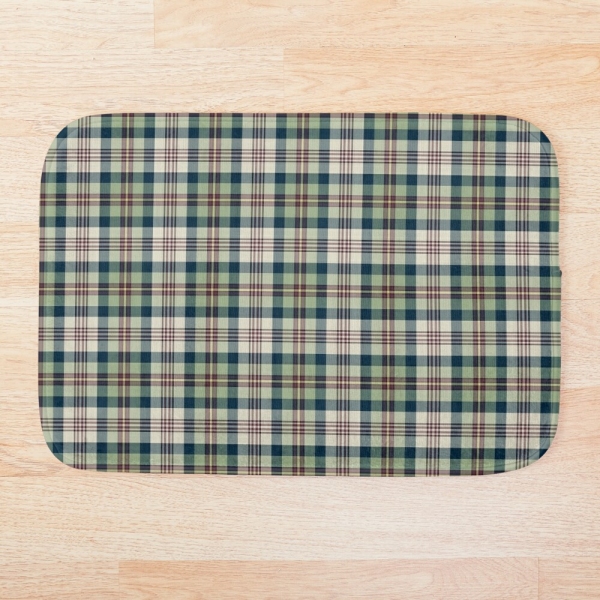 Light green and navy blue plaid floor mat