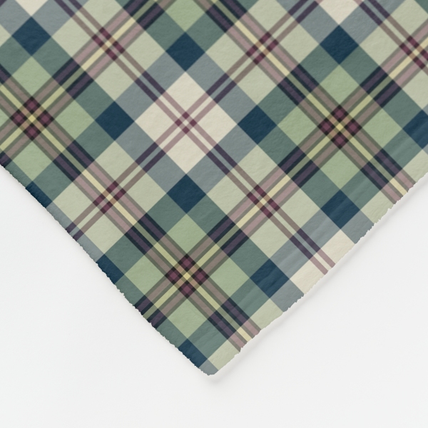 Light green and navy blue plaid fleece blanket