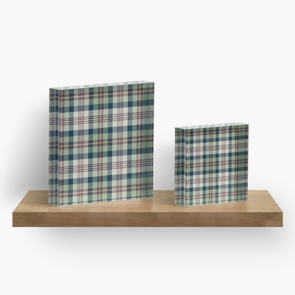 Light green and navy blue plaid acrylic block