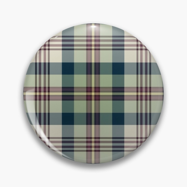 Light green and navy blue plaid pinback button