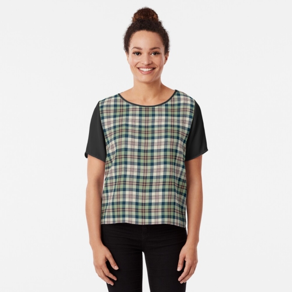 Light green and navy blue plaid chiffon top