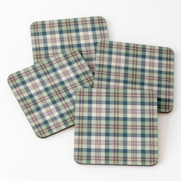 Light green and navy blue plaid beverage coasters