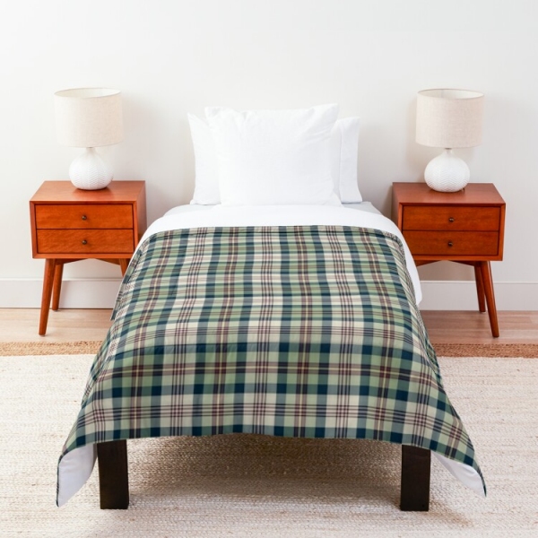 Light green and navy blue plaid comforter