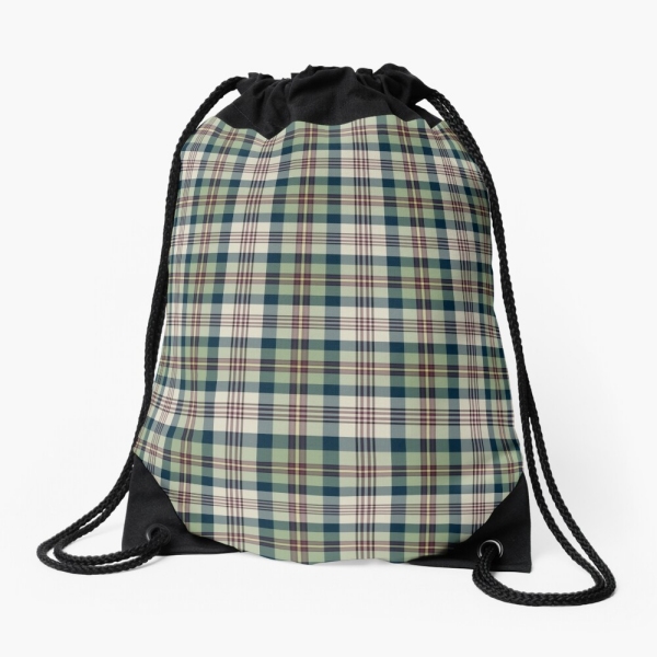 Light green and navy blue plaid drawstring bag