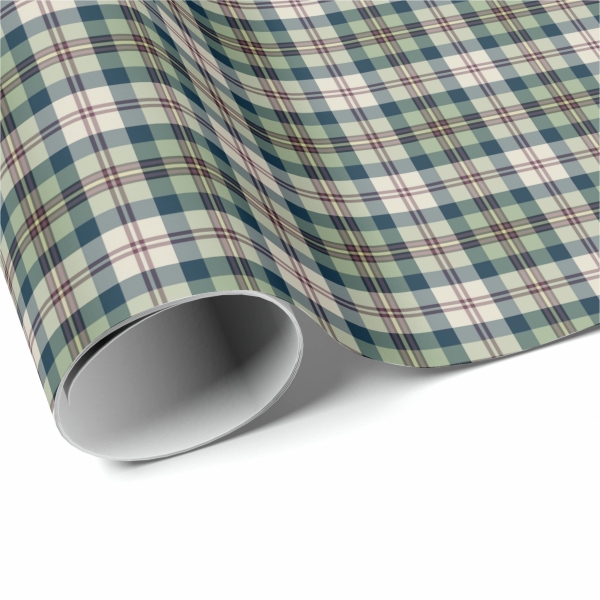 Light green and navy blue plaid wrapping paper