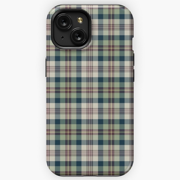 Light green and navy blue plaid iPhone case