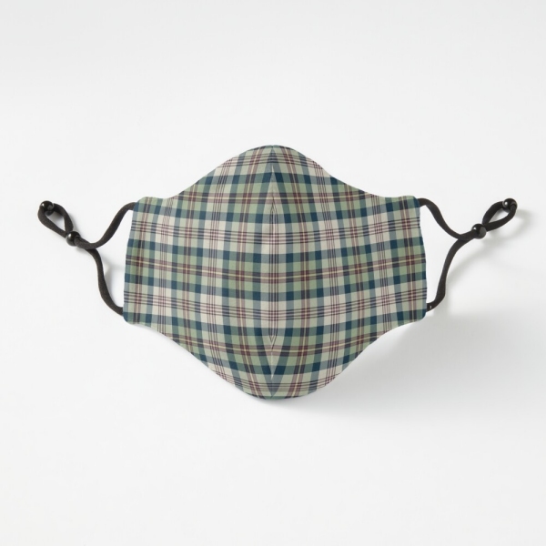 Light green and navy blue plaid fitted face mask