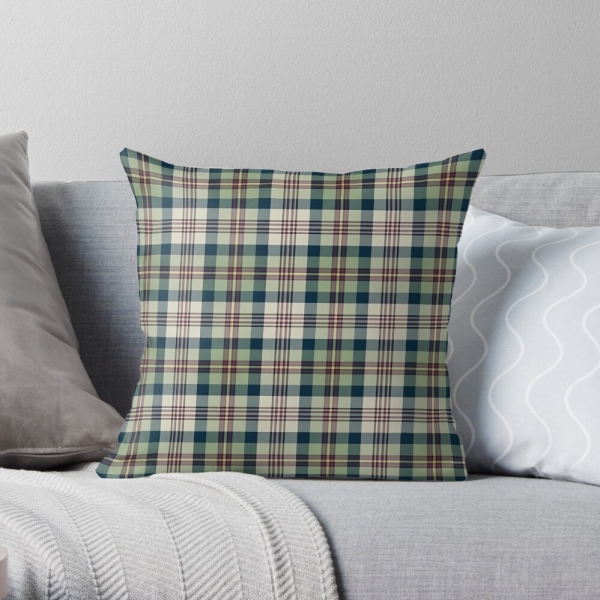 Light green and navy blue plaid throw pillow