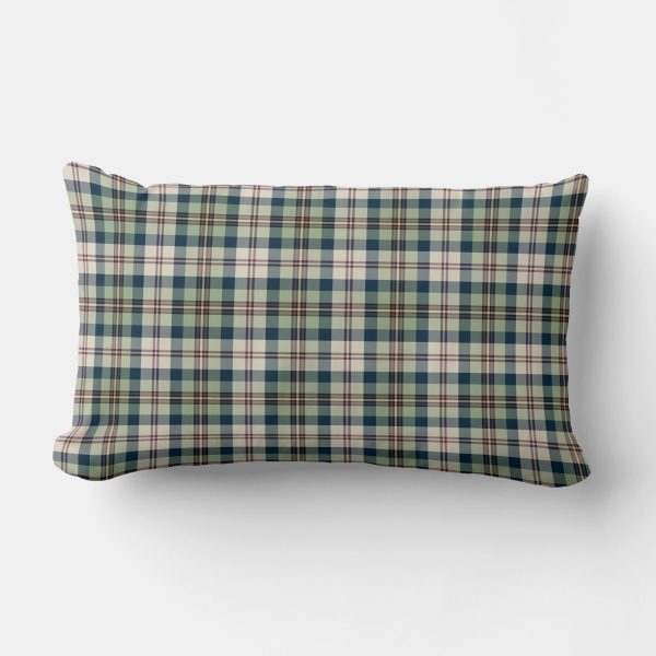 Light green and navy blue plaid lumbar pillow