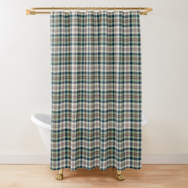 Light green and navy blue plaid shower curtain