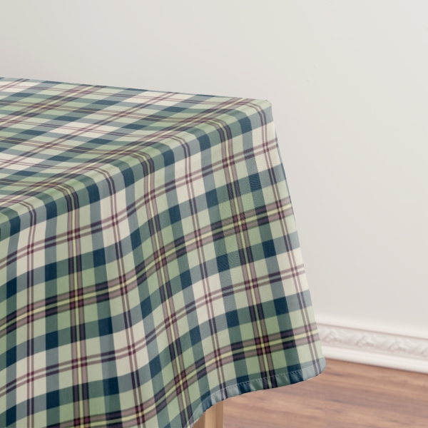 Light green and navy blue plaid tablecloth 
